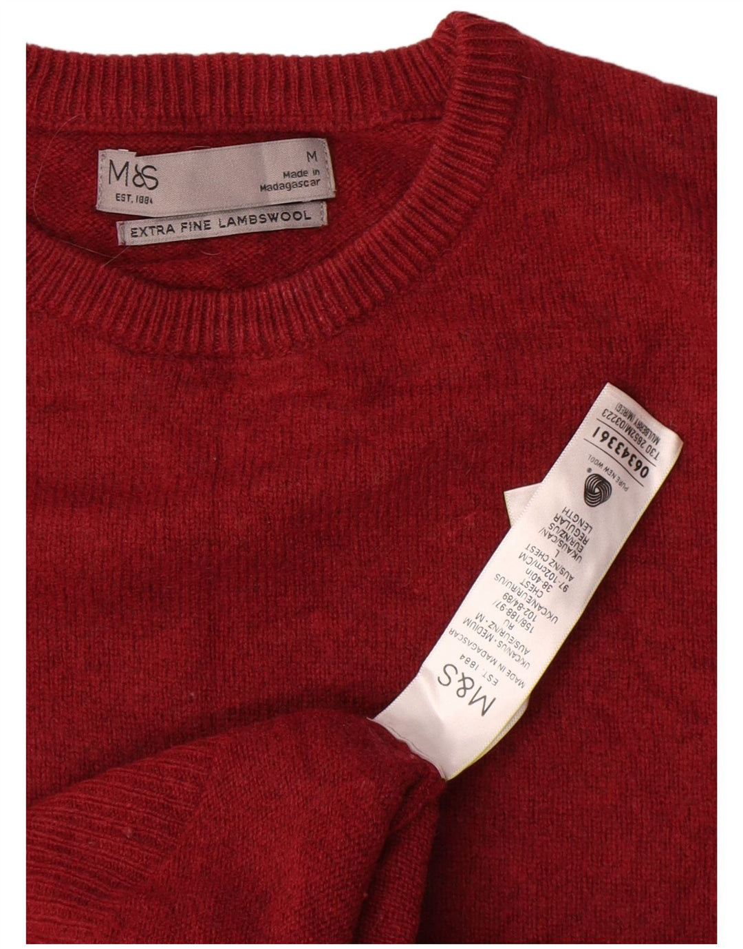Marks & Spencer muški džemper s okruglim izrezom srednje crvene vune