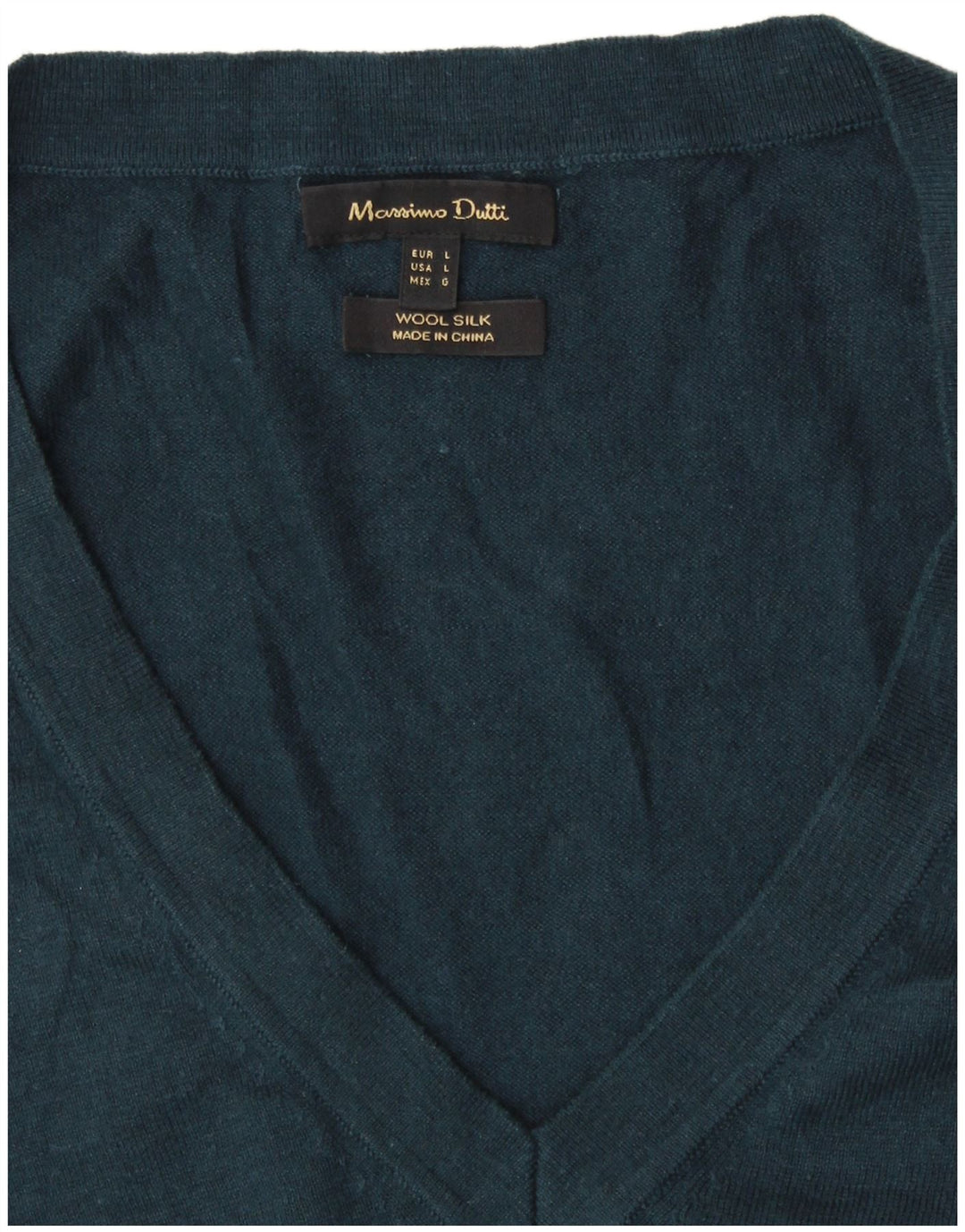 MASSIMO DUTTI Womens V-Neck Jumper Sweater UK 16 Large Green Wool