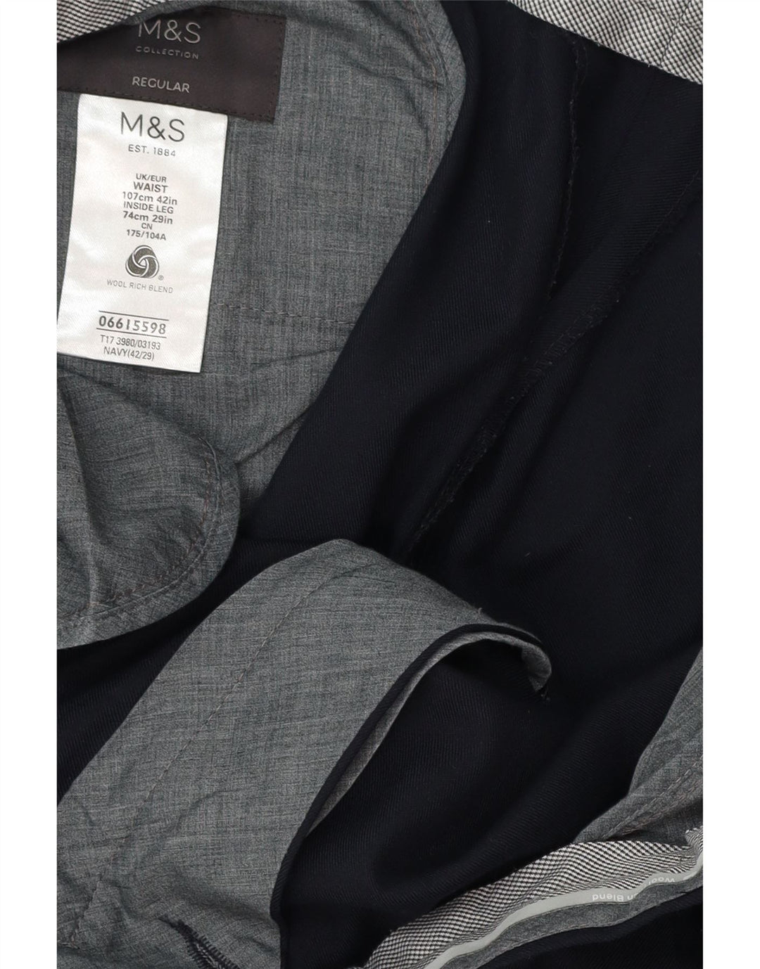 MARKS & SPENCER Muške hlače standardnog kroja W42 L29 tamnoplava vuna