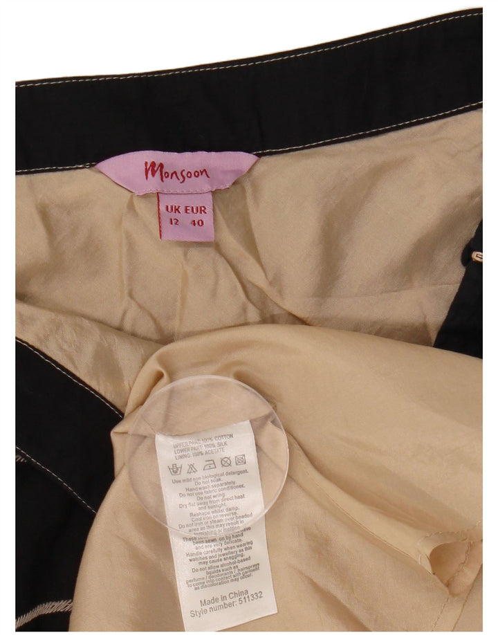 MONSOON ženska suknja A-kroja UK 12 srednje W30 crni cvjetni pamuk