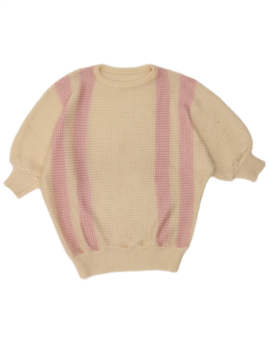 Vintage ženski džemper s brodskim izrezom UK 14 Veliki sivo bijeli na pruge