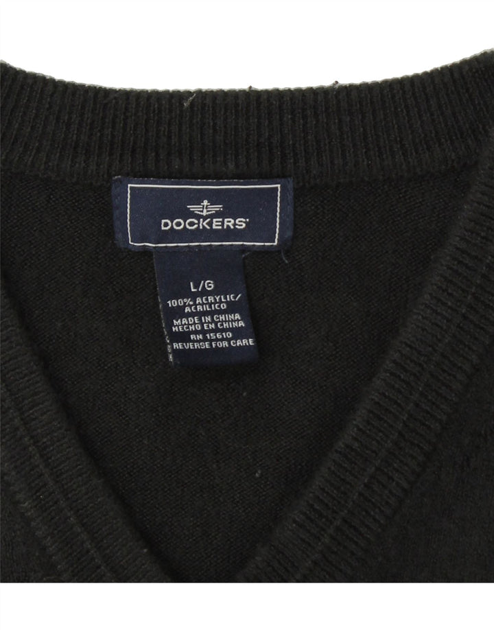 DOCKERS Mens Vest Tank Top Large Black Argyle/Diamond Acrylic Vintage Dockers and Second-Hand Dockers from Messina Hembry 