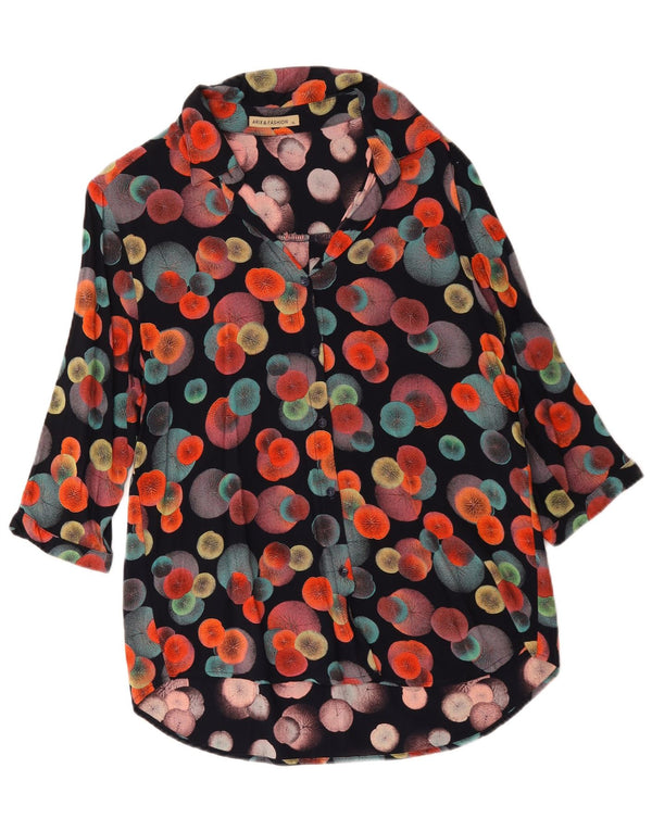 Vintage ženska košulja bluza 3/4 rukava UK 18 XL crni geometrijski pamuk