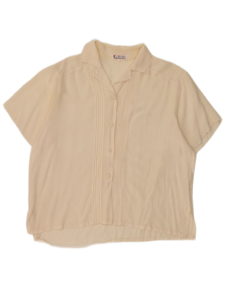 Vintage ženska košulja kratkih rukava UK 14 srednje bijele svile