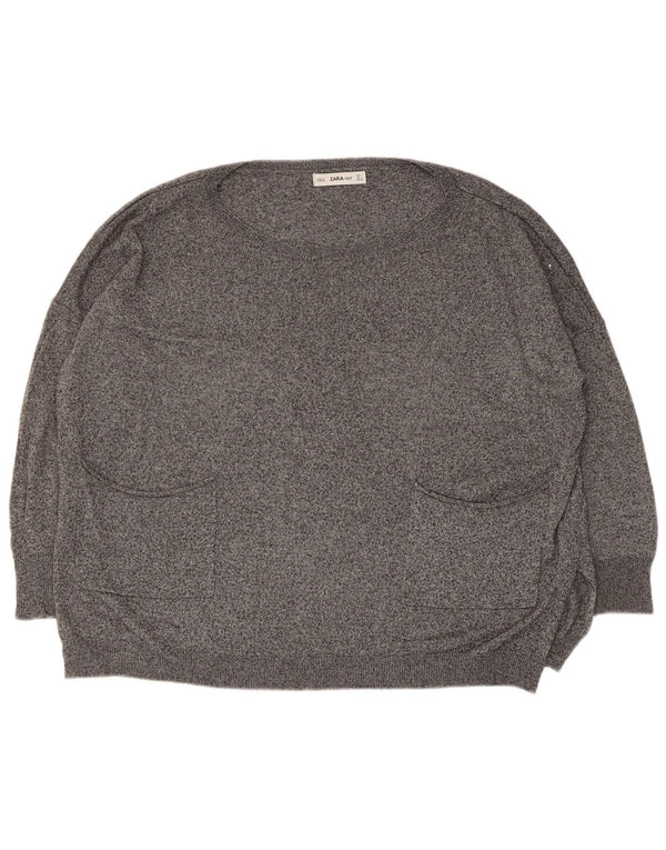 Zara ženski pulover s velikim veznim izrezom UK 16 Large Grey Flecked