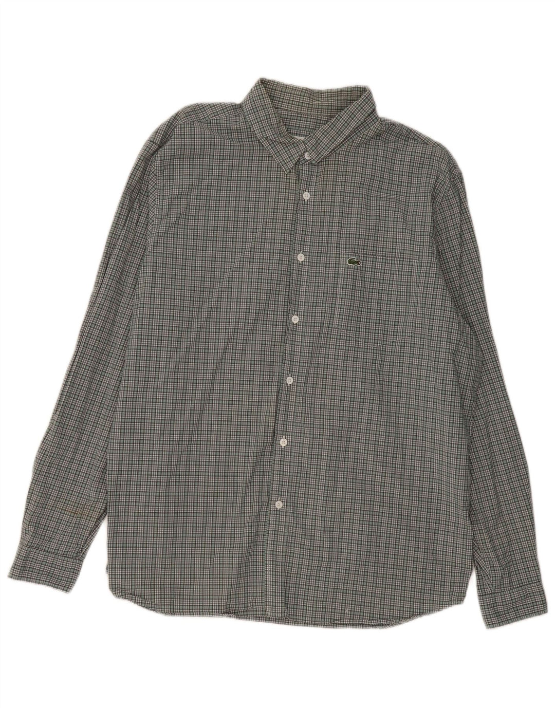 LACOSTE Mens Regular Fit Shirt Size 45 XL Green Check Cotton