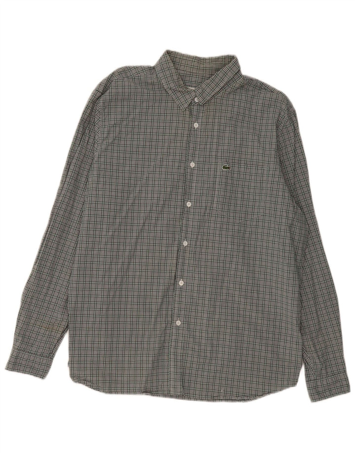 LACOSTE Mens Regular Fit Shirt Size 45 XL Green Check Cotton
