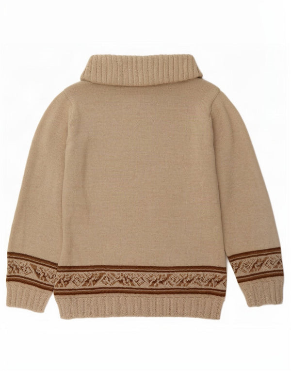 Vintage ženski džemper s rol izrezom UK 12 Srednje bež Fair Isle