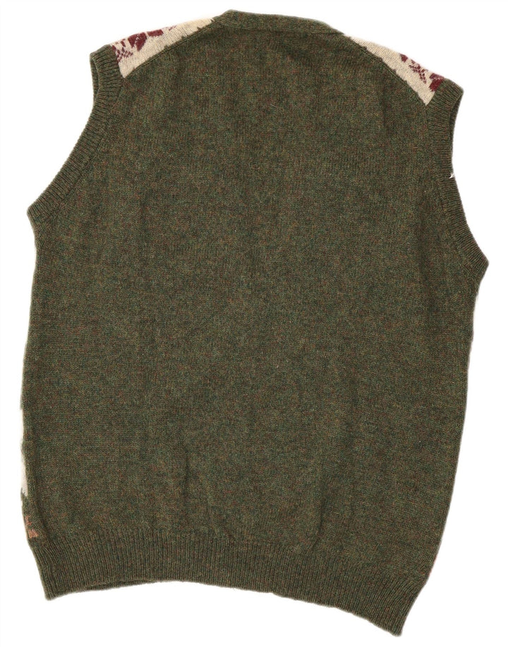 GREEN LEAVES Muški kardigan pulover bez rukava XL Green Fair Isle vuneni