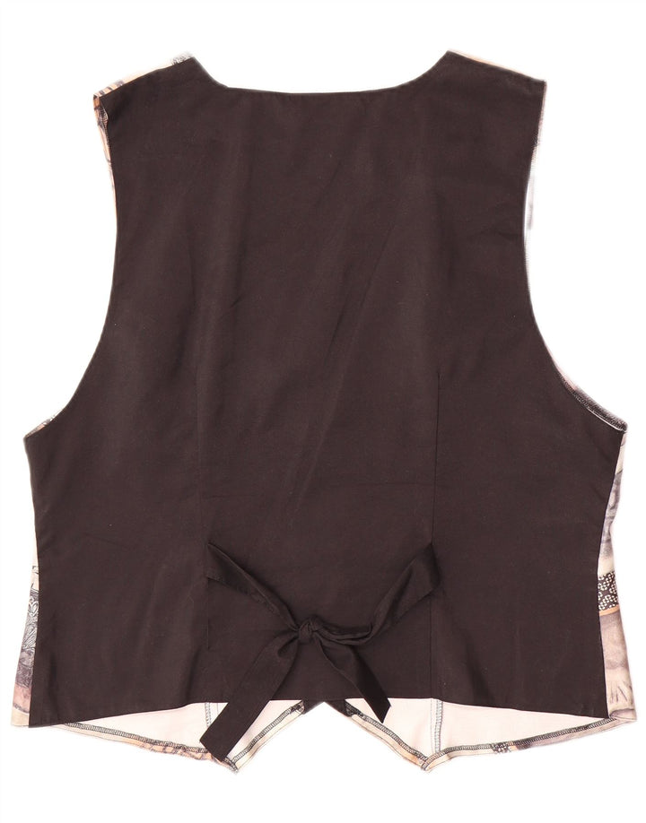 VINTAGE ženski prsluk s apstraktnim uzorkom EU 44 veliki smeđi poliester