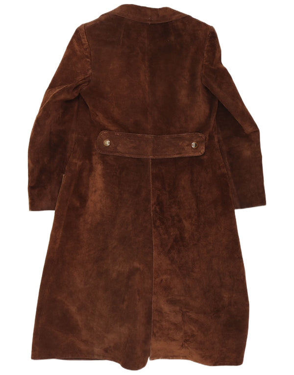 Vintage ženski kaput s dvostrukim kopčanjem od brušene kože UK 10 Small Brown