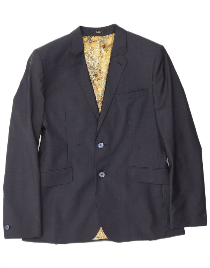 Ted Baker Muški sako sa 2 gumba UK 40 Large Navy Blue Djevičanska vuna
