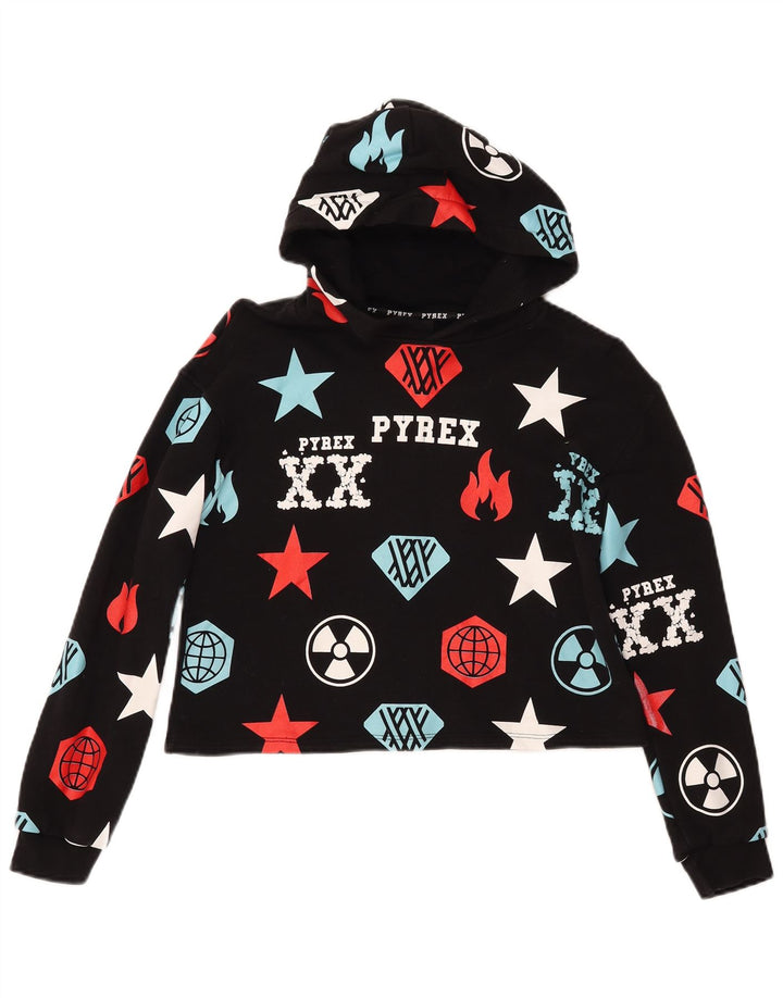 PYREX Girls Crop Graphic majica s kapuljačom 11-12 godina XL crna geometrijska
