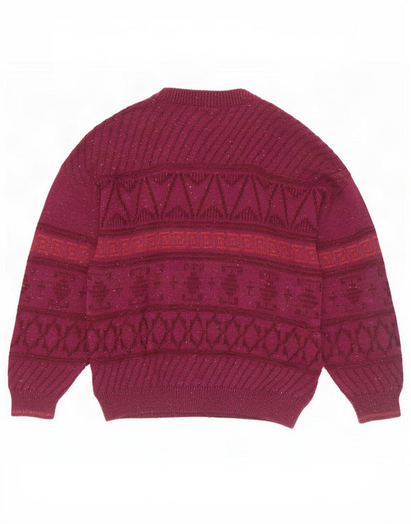 Vintage muški kardigan pulover UK 46 XL bordo geometrijska vuna