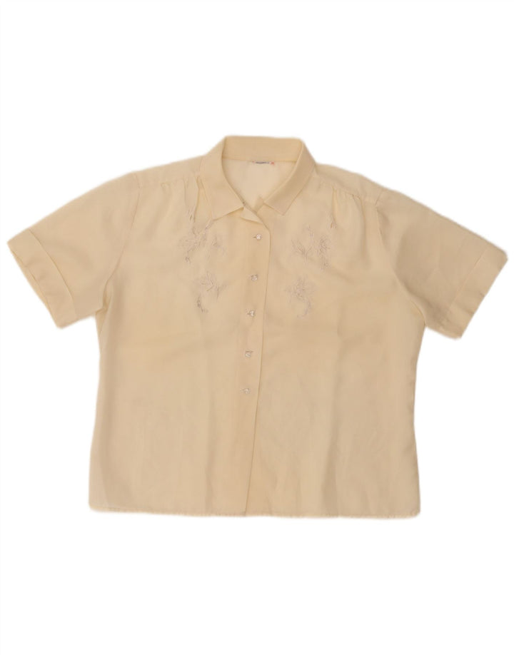 VINTAGE Ženska košulja kratkih rukava UK 14 Srednje žuta cvjetna