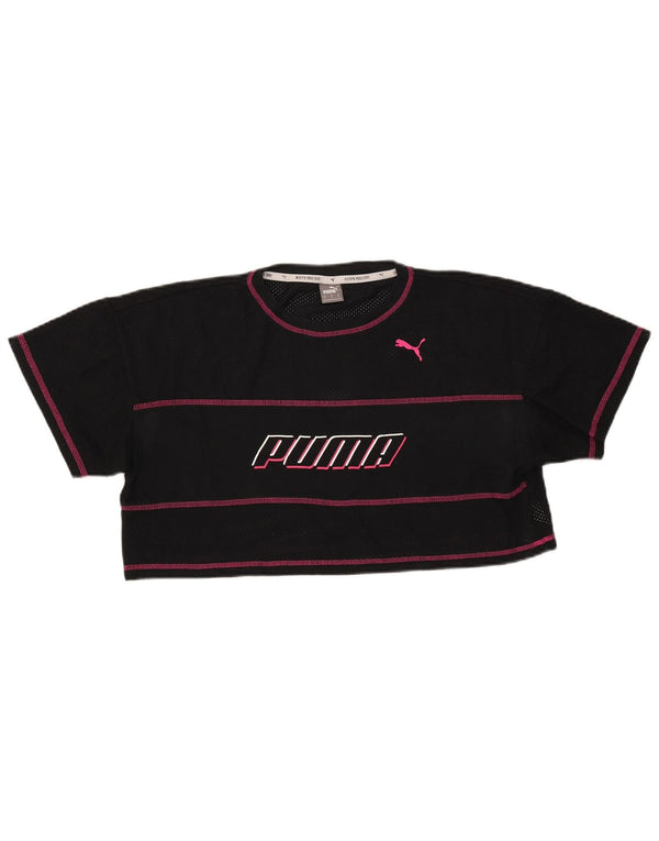 PUMA Womens Crop Graphic T-Shirt Top UK 14 Medium Black Striped Polyester