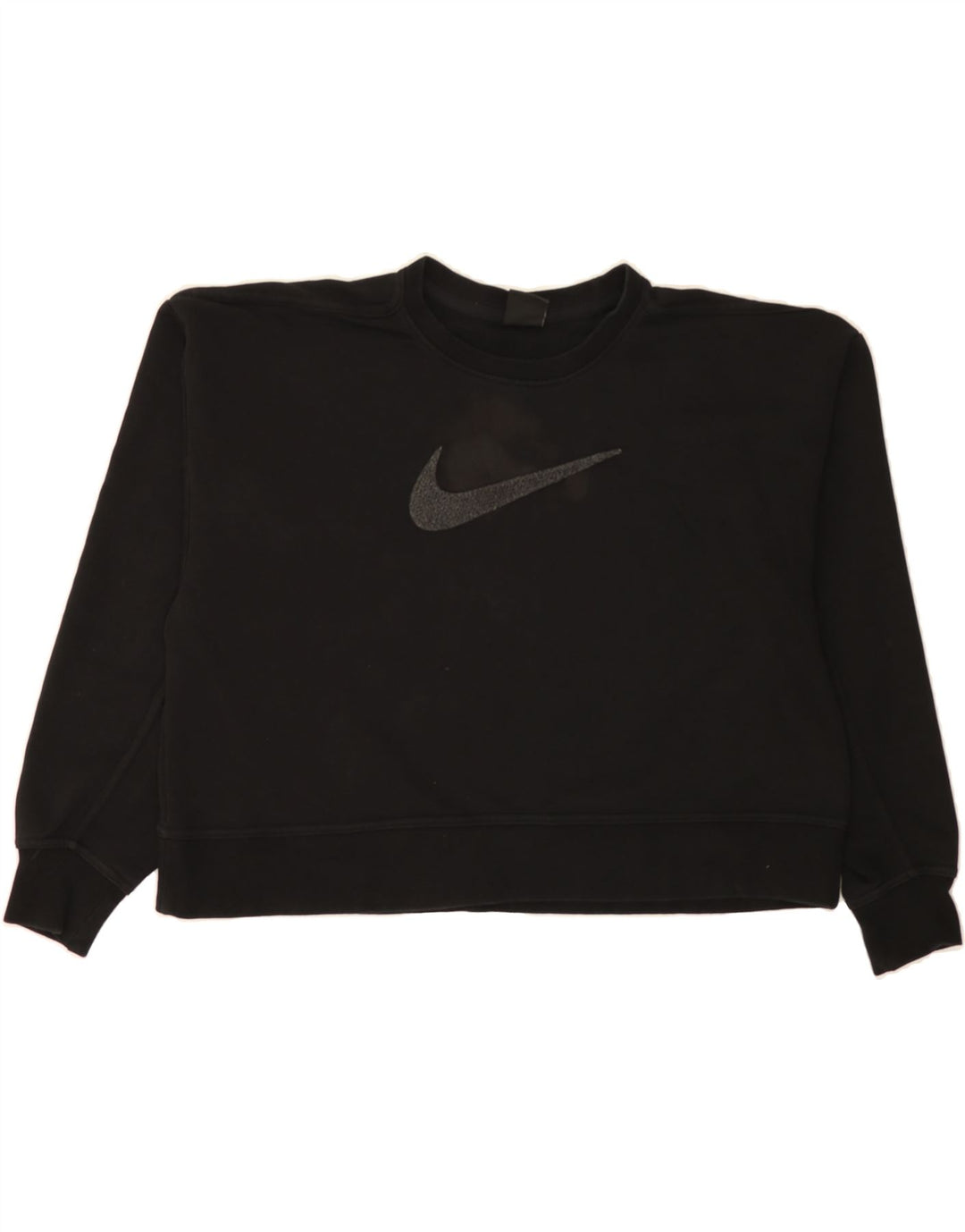 NIKE Womens Oversized Crop Sweatshirt Jumper UK 10 Small Black Cotton Vintage Nike and Second-Hand Nike from Messina Hembry 
