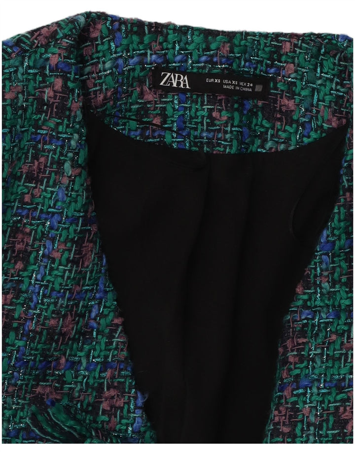ZARA Womens Double Breasted Coat UK 6 XS Turquoise Check