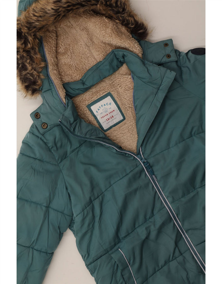 FAT FACE Girls Hooded Padded Jacket 12-13 Years Blue Polyester Vintage Fat Face and Second-Hand Fat Face from Messina Hembry 