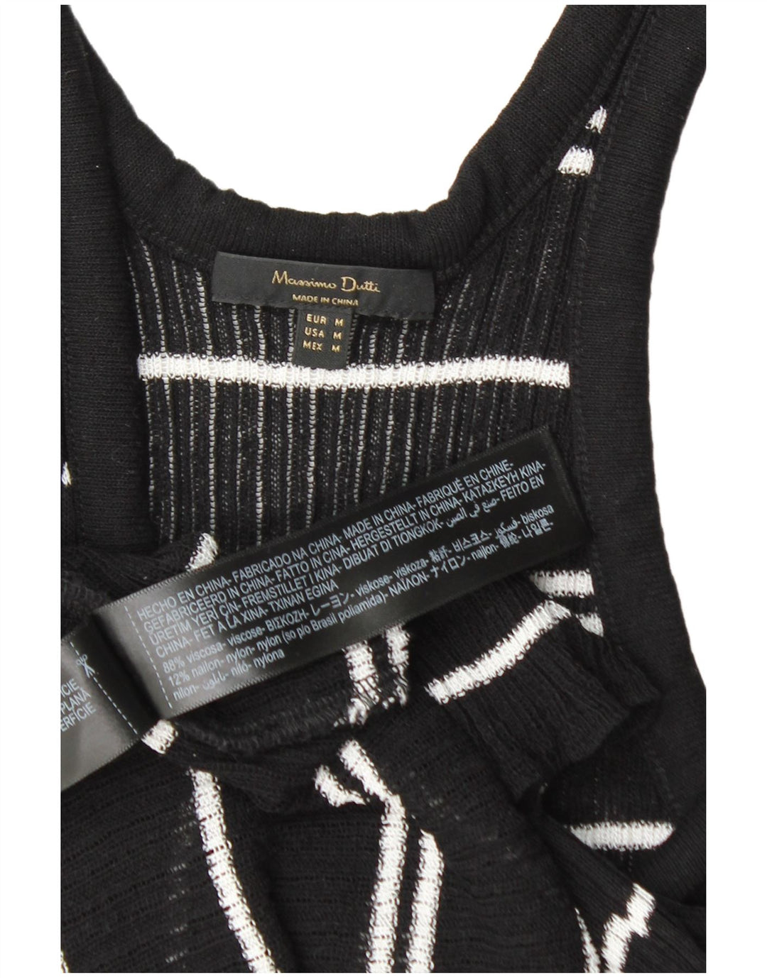 MASSIMO DUTTI Womens Vest Tank Top UK 12 Medium Black Striped Viscose