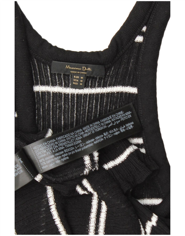 MASSIMO DUTTI Womens Vest Tank Top UK 12 Medium Black Striped Viscose