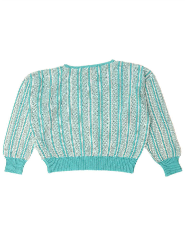 VINTAGE ženski džemper s veznim izrezom UK 12 Srednje tirkizni paisley