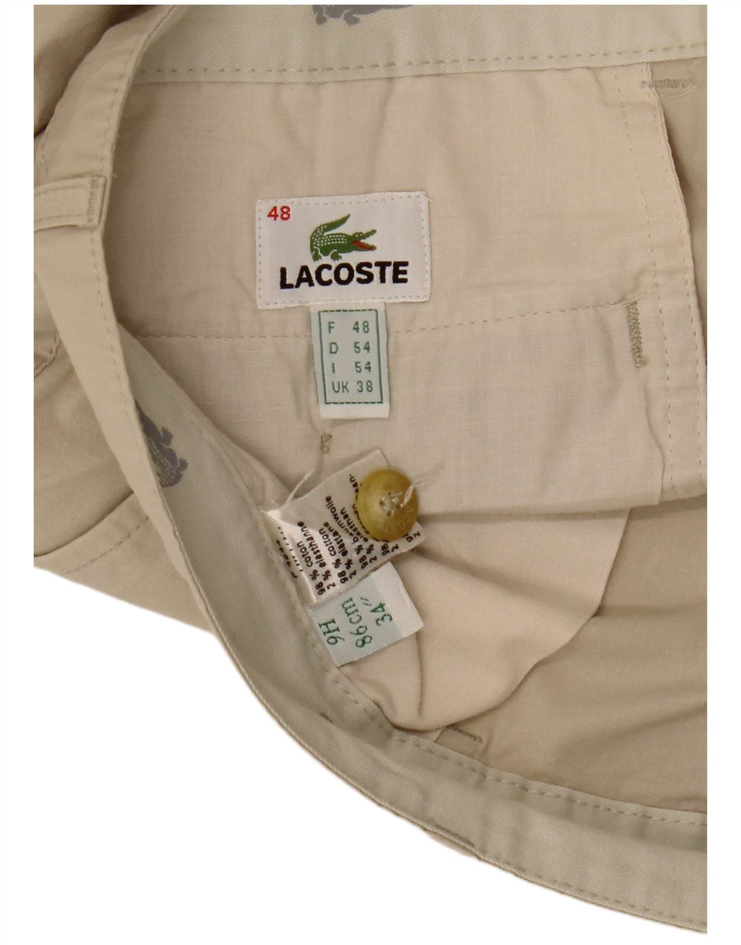 LACOSTE Muške ravne chino hlače, veličina 48 XL, W38 L31, bež pamuk