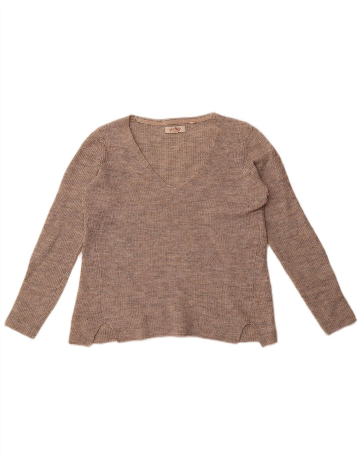 Fat Face Ženski džemper s V-izrezom UK 8 Mali bež najlon