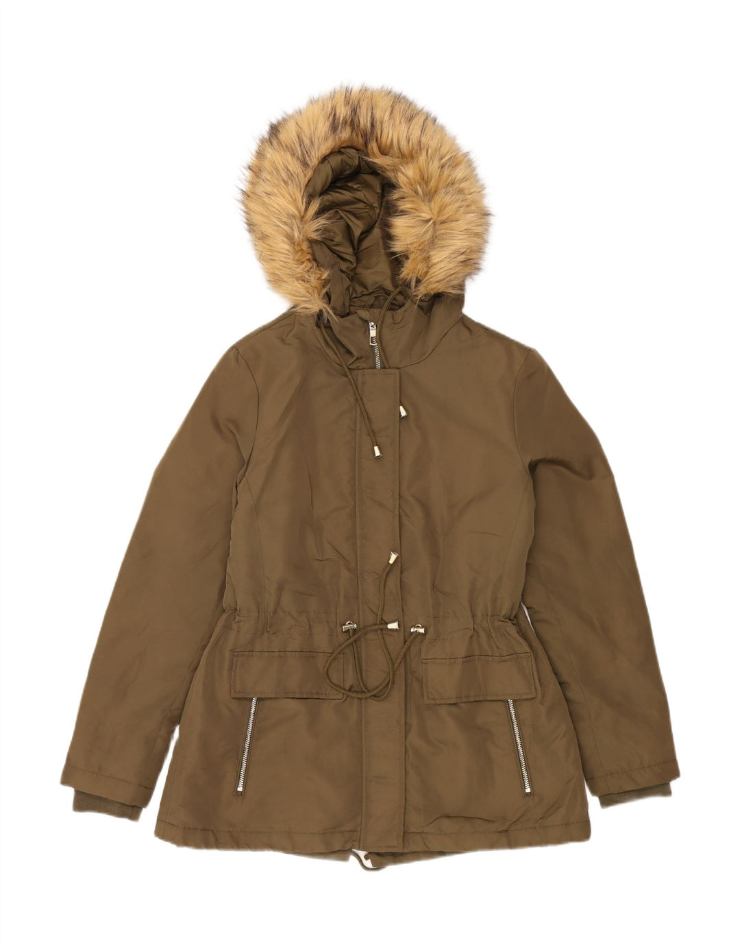 MARKS & SPENCER Womens Oversized Hooded Parka Jacket UK 10 Small Khaki Vintage Marks & Spencer and Second-Hand Marks & Spencer from Messina Hembry 