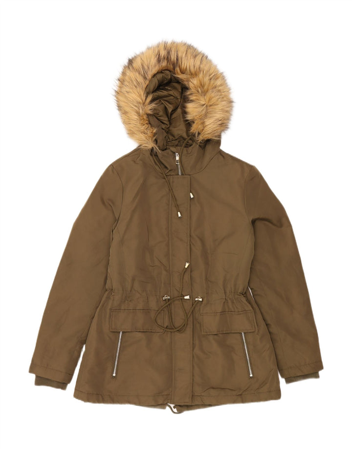 MARKS & SPENCER Womens Oversized Hooded Parka Jacket UK 10 Small Khaki Vintage Marks & Spencer and Second-Hand Marks & Spencer from Messina Hembry 