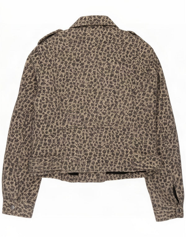 Zara Womens Military Bomber Jacket UK 10 Small Grey Animal Print Polyester