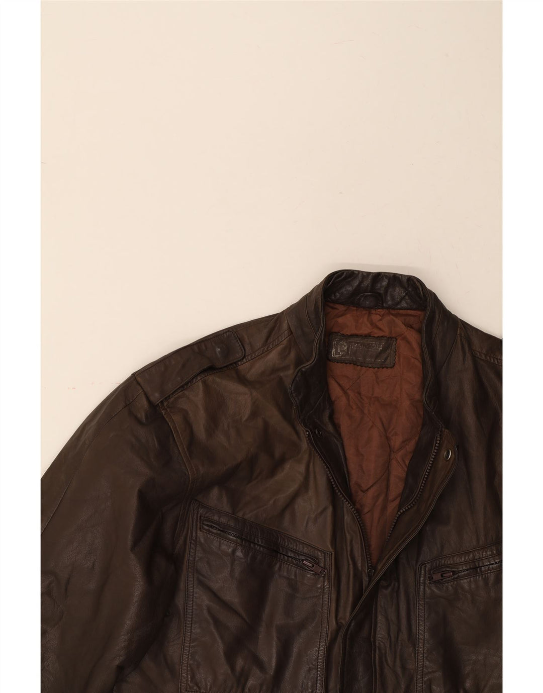 VINTAGE Mens Military Leather Coat UK 38 Medium Brown Vintage Vintage and Second-Hand Vintage from Messina Hembry 