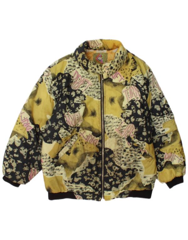 Vintage ženska bomber jakna s grafičkim motivima UK 18 XL žuti životinjski print