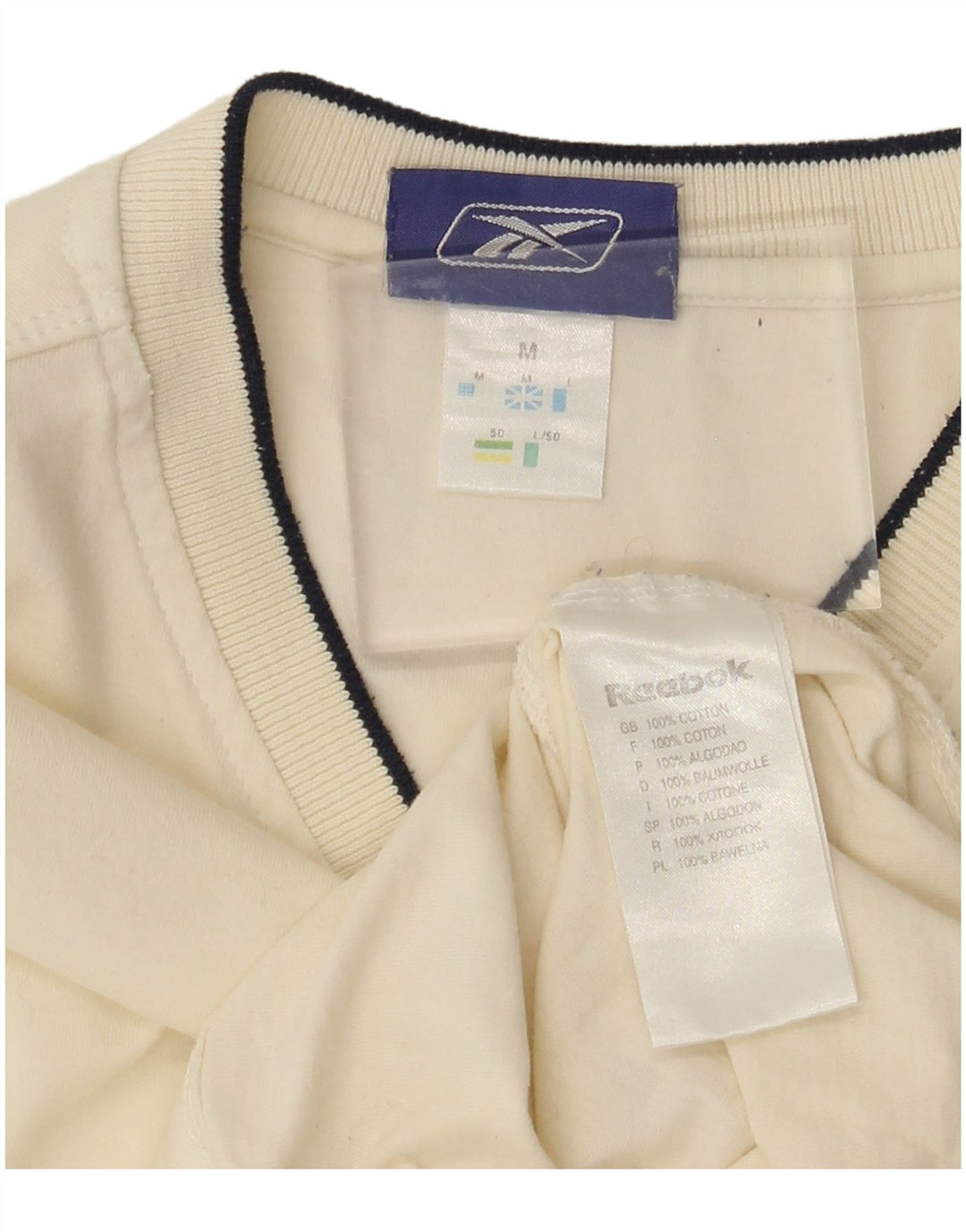 REEBOK Mens T-Shirt Top Medium Off White Cotton