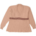 VINTAGE Womens V-Neck Jumper Sweater UK 14 Medium Beige Vintage Vintage and Second-Hand Vintage from Messina Hembry 