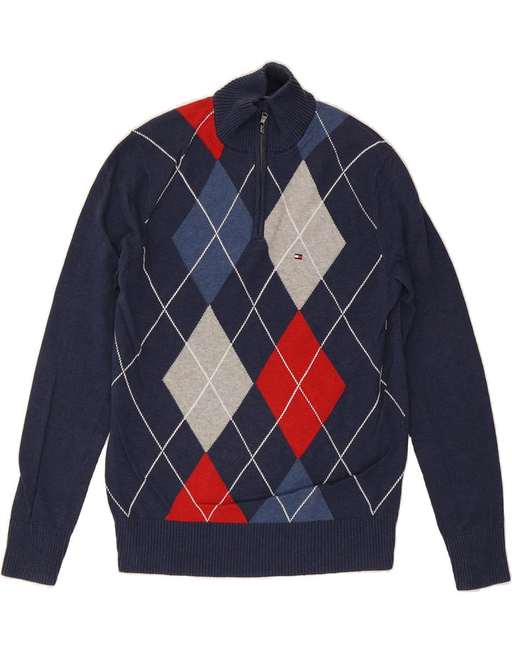 TOMMY HILFIGER Mens Zip Neck Jumper Sweater Medium Navy Blue Vintage Tommy Hilfiger and Second-Hand Tommy Hilfiger from Messina Hembry 