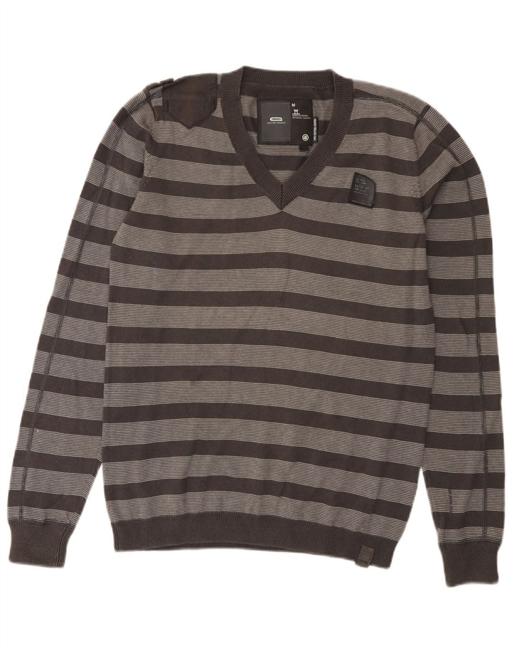 G-Star muški džemper s V-izrezom, srednje sivi prugasti pamuk
