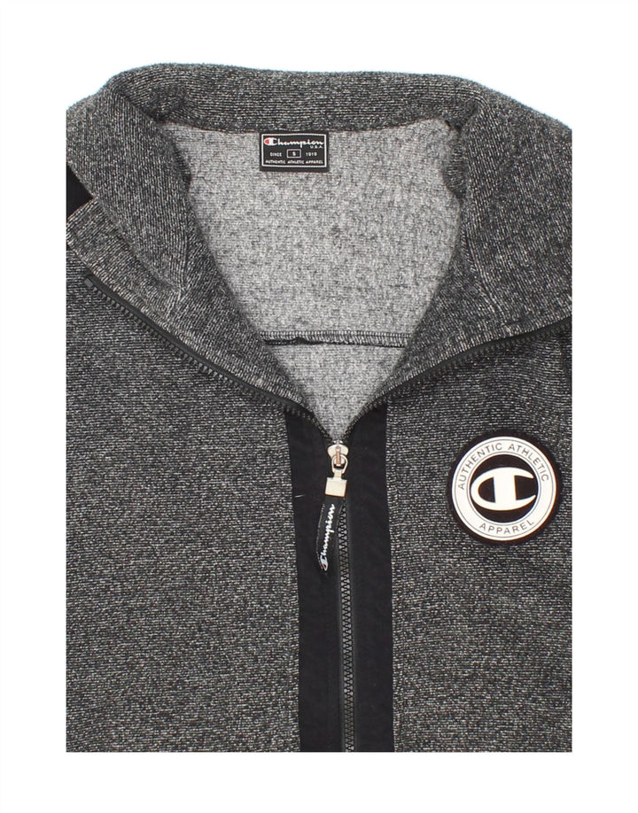 CHAMPION Mens Oversized Fleece Jacket UK 36 Small Black Colourblock Vintage Champion and Second-Hand Champion from Messina Hembry 