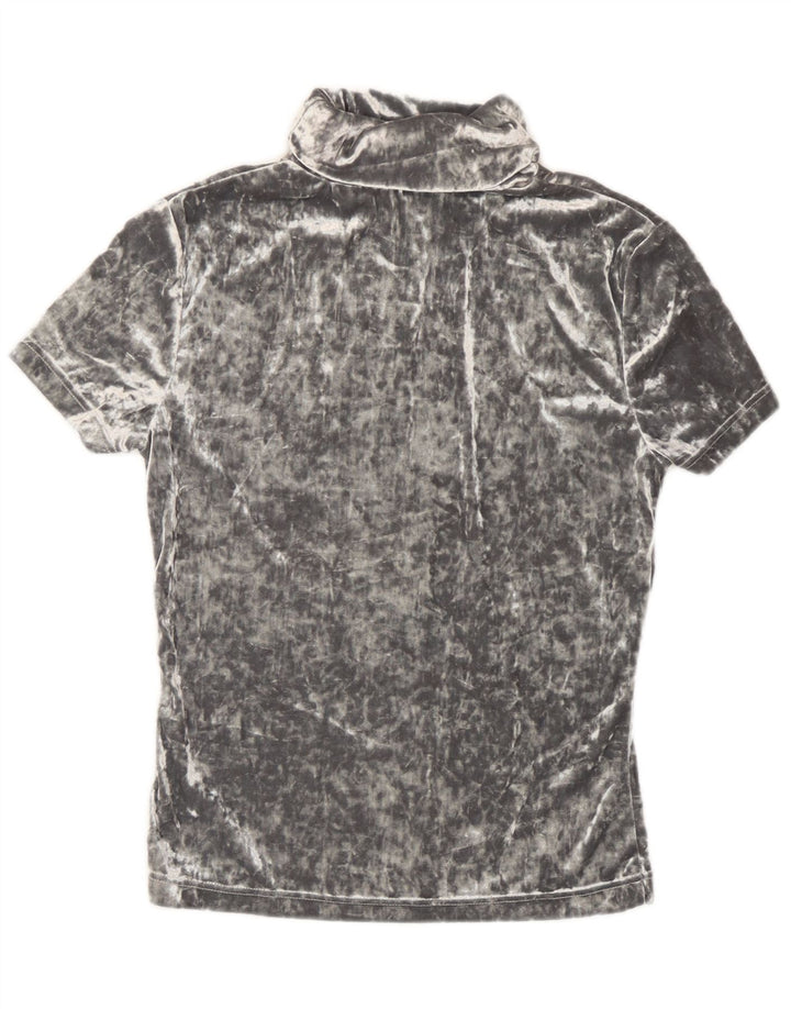 Vintage ženska majica kratkih rukava od velura UK 12 srednje sivi poliester