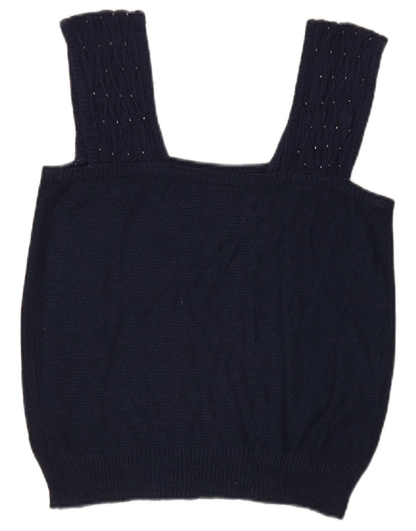 Vintage ženski kratki pleteni Cami Top UK 8 Small tamnoplavi