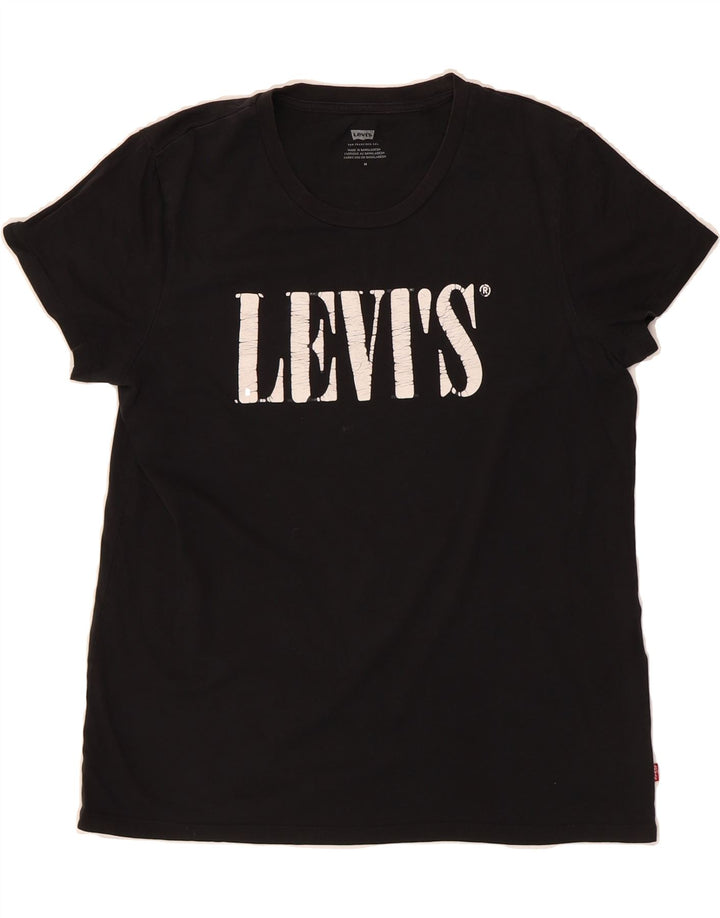 LEVI'S Womens Graphic T-Shirt Top UK 14 Medium Black Vintage Levi's and Second-Hand Levi's from Messina Hembry 