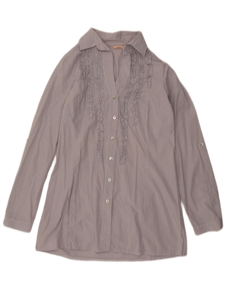Carrera Womens Longline Ruffle Front Shirt Blouse UK 18 XL Grey Gingham