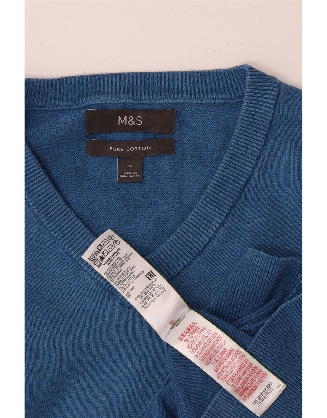 MARKS & SPENCER Muški pulover s V-izrezom Mali plavi pamuk