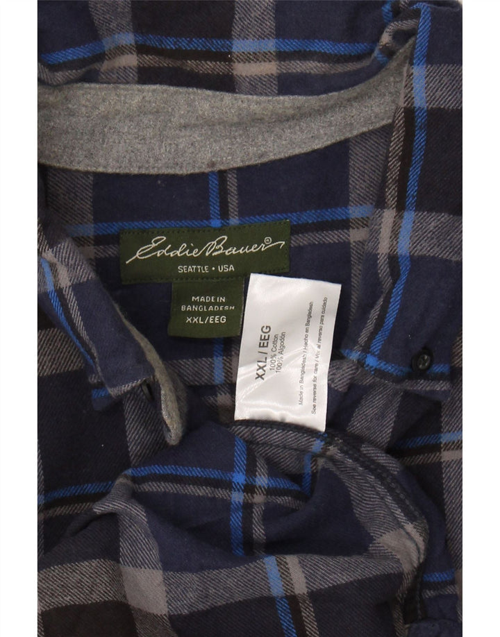 EDDIE BAUER Mens Flannel Shirt 2XL Navy Blue Check Cotton