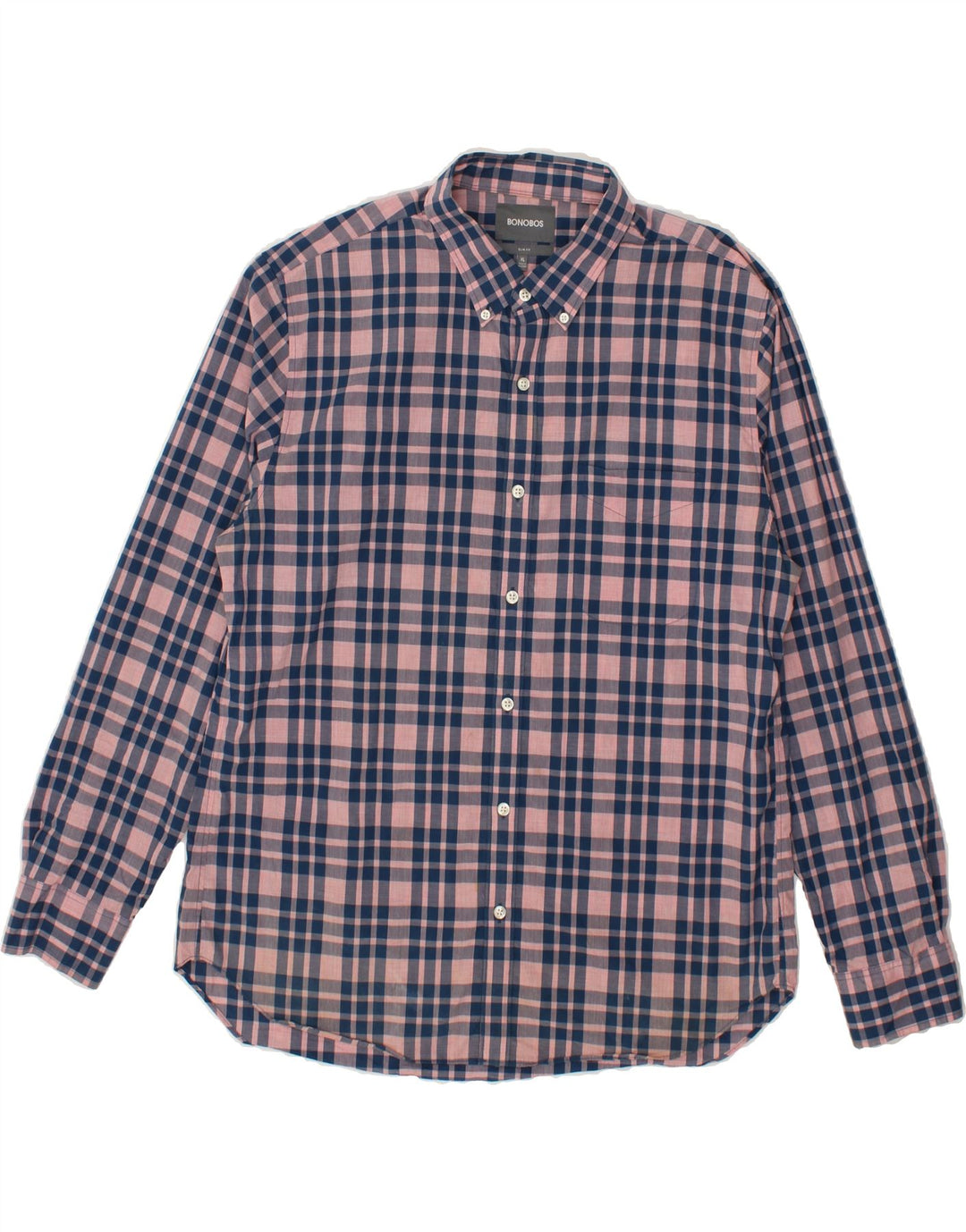 BONOBOS Mens Slim Fit Shirt XL Pink Check Cotton Vintage BONOBOS and Second-Hand BONOBOS from Messina Hembry 