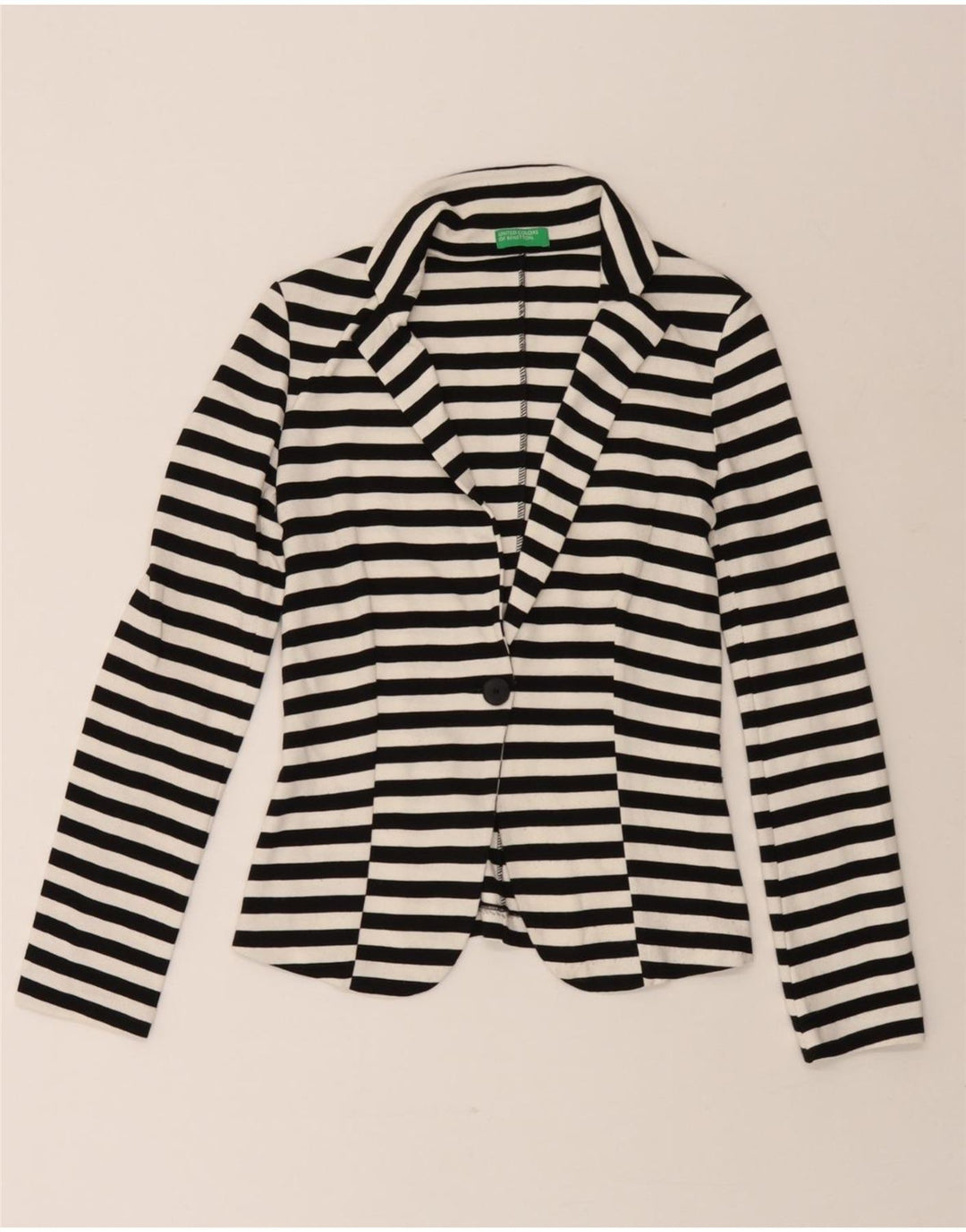 BENETTON Womens Knit Blazer Jacket UK 8 Small White Striped Nautical Vintage Benetton and Second-Hand Benetton from Messina Hembry 