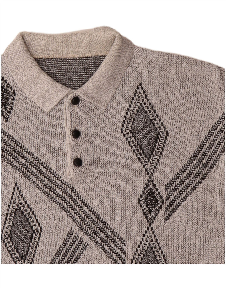Vintage muški džemper s polo ovratnikom srednje sivi geometrijski