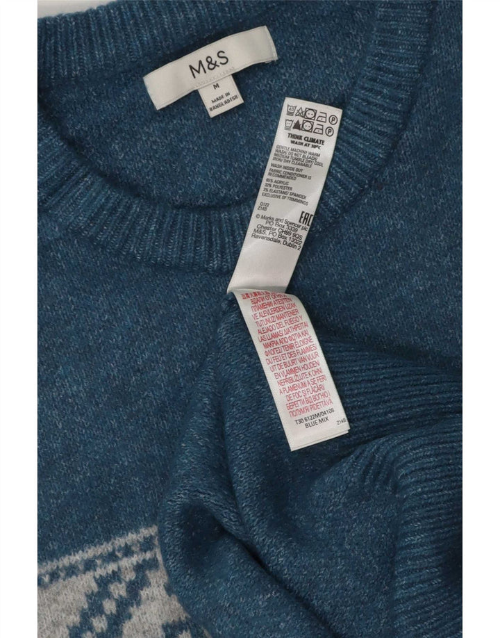 Marks & Spencer, muški džemper s veznim izrezom srednje plave boje, plavi akril