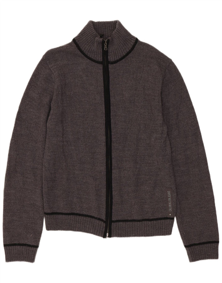 CALVIN KLEIN JEANS Ženski kardigan pulover UK 10 Mala siva djevičanska vuna