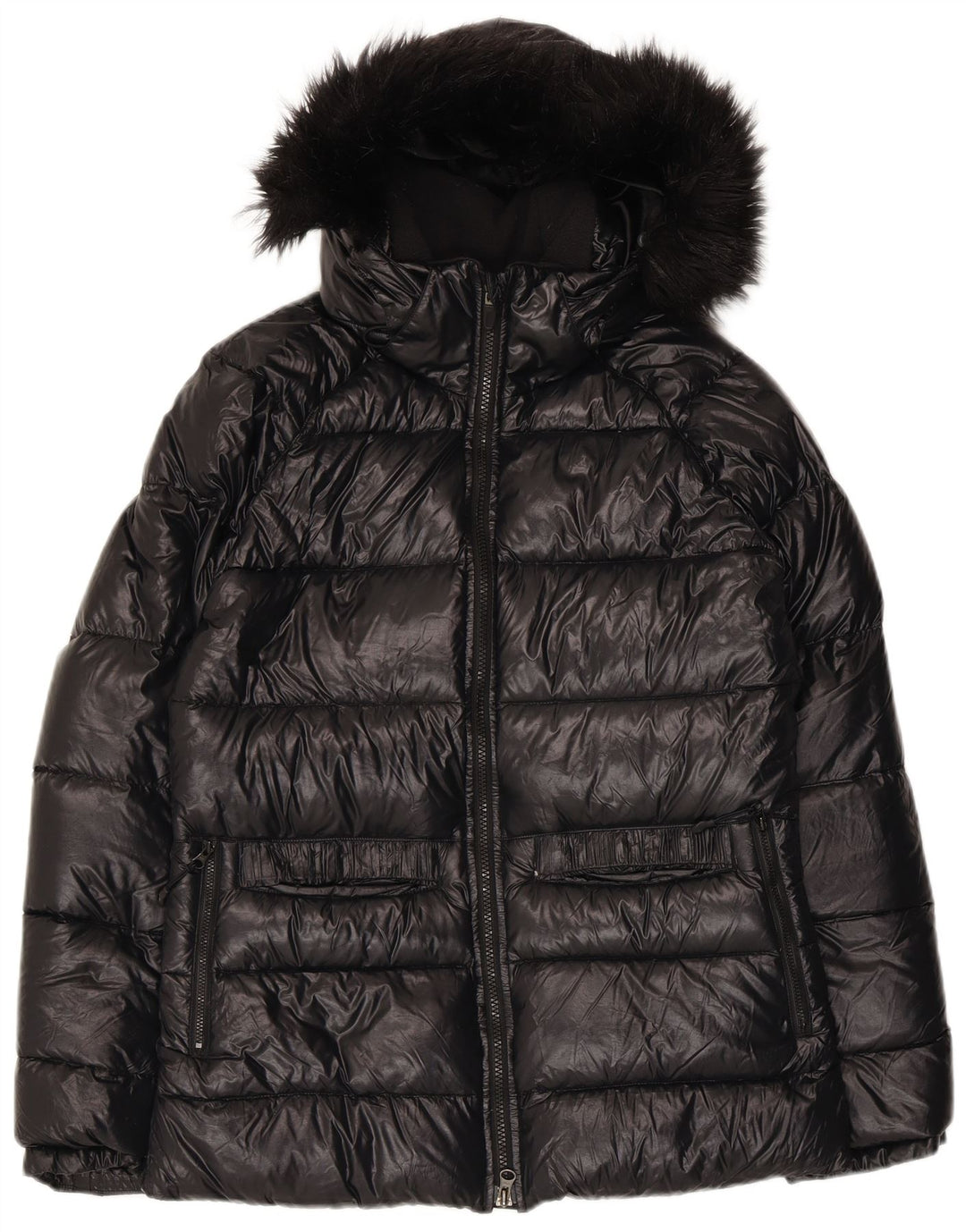 NIKE ženska prevelika podstavljena jakna s kapuljačom UK 6/8 XS crni najlon